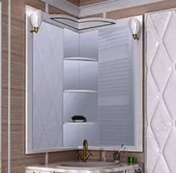 Photo of a bathtub with a corner mirror