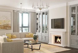 Living rooms with fireplace by the window photo