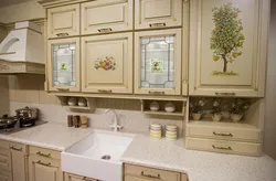 Flowers on kitchen cabinets photo