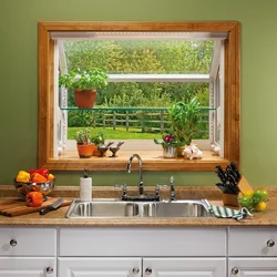 Horizontal window in the kitchen photo