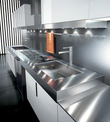 Kitchen with aluminum worktop photo