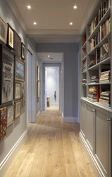 Shelves in a narrow hallway photo