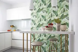 Wallpaper feathers in the kitchen photo