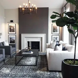 Gray living room with fireplace photo