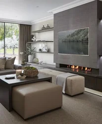 Gray living room with fireplace photo