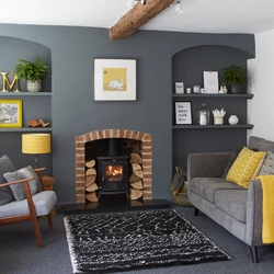 Gray Living Room With Fireplace Photo