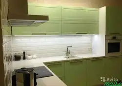 White kitchen green countertop photo