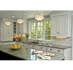 White kitchen green countertop photo