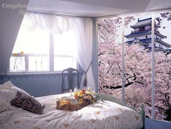 Сакура в интерьере спальни фото