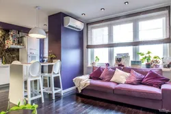 Lilac sofa in the kitchen photo