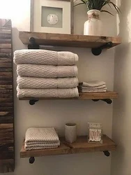Shelves in loft bathroom photo