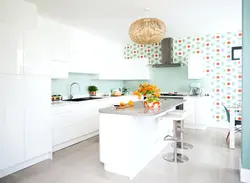 White kitchen with color photo