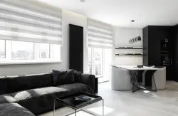 White kitchen black sofa photo