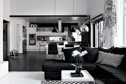 White kitchen black sofa photo