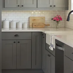 Gray kitchen beige apron photo