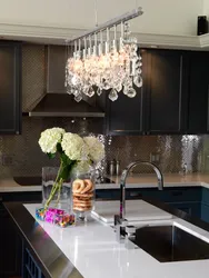 Rectangular chandelier in the kitchen photo