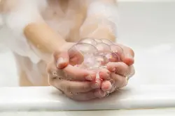 Photo of soap bubbles in the bathroom