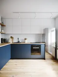 Синяя кухня серая столешница фото