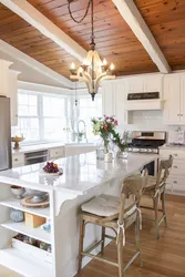 Kitchen ceiling in the country house photo