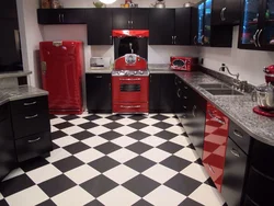 Kitchens with checkerboard floors photo