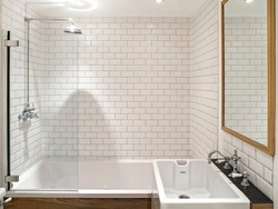 Bathtub with brick panels photo