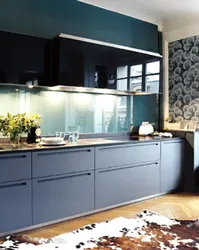 Blue kitchen black countertop photo