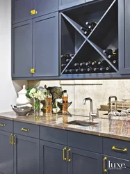 Blue kitchen black countertop photo