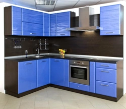 Угловые кухни синего цвета фото