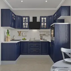 Угловые кухни синего цвета фото