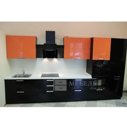 Orange kitchen black countertop photo