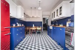 Photo White Kitchen Blue Walls
