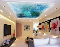 Photo Wallpaper On The Ceiling In The Kitchen