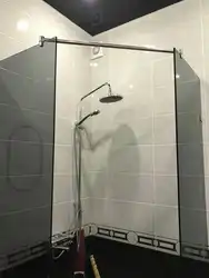 Bathtub with shower curtain photo