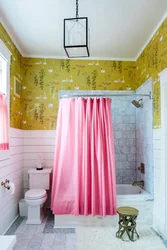 Bathtub with shower curtain photo