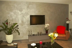 Plaster and wallpaper in the living room photo