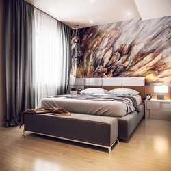 Дизайн спальни фото обоев у кровати