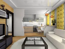 Living room with kitchen photo with dimensions