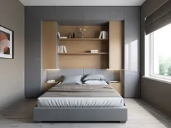 Bedroom interiors with bed and wardrobe photo