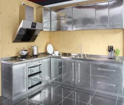 Kitchen made of glass and metal photo