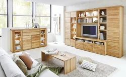 Living room walls made of wood photo
