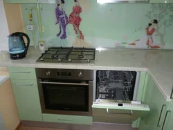 Прямая кухня с посудомоечной машиной фото