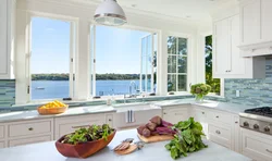 Window design in a white kitchen photo