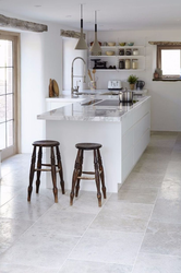 Porcelain tile floor photo in a white kitchen