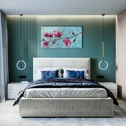 Photo Of A Bedroom With Flowers At The Headboard