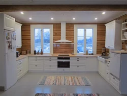 Corner kitchens for a wooden house photo