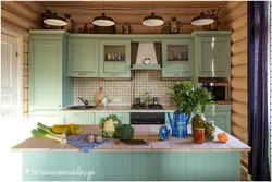 Corner kitchens for a wooden house photo