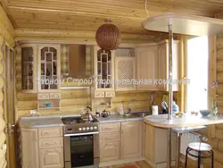 Corner kitchens for a wooden house photo