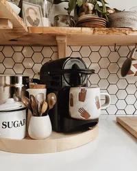 Photo of kitchen and coffee on the table