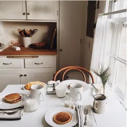 Photo of kitchen and coffee on the table