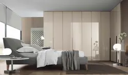 Gray and white wardrobe in the bedroom photo